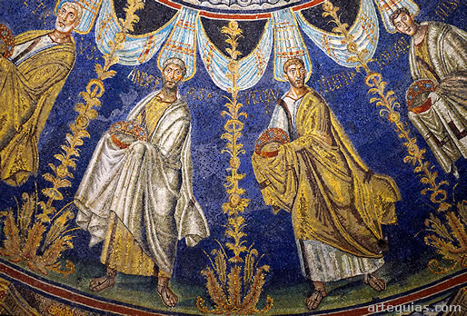 Apóstoles representados en los mosaicos paleocristianos del Baptisterio de los Ortodoxos de Rávena