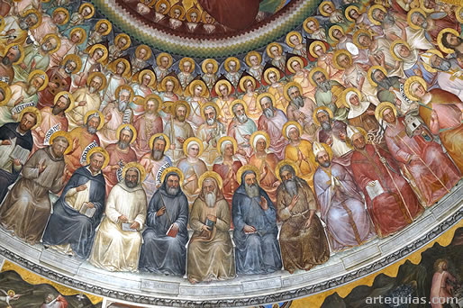 Detalle de la c&uacute;pula cuyas pinturas plasman &aacute;ngeles y santos