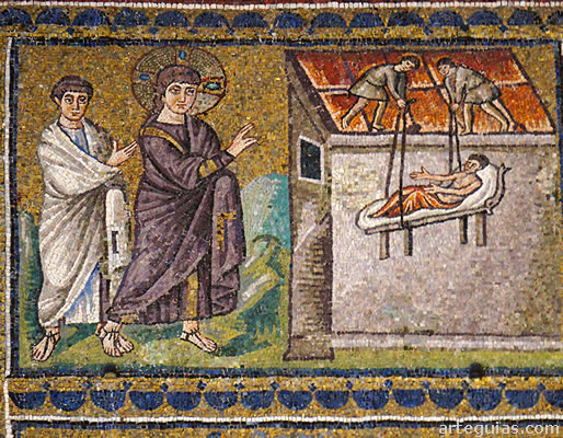 El registo ruperior de los mosaicos de San Apolinar el Nuevo se centran en pasajes neotestamentarios