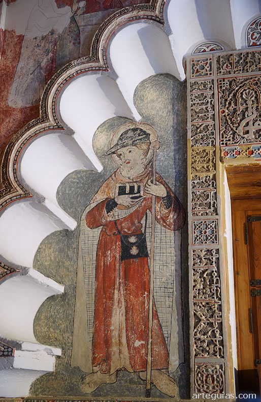 Frescos g&oacute;ticos del zagu&aacute;n o vest&iacute;bulo del Convento de Clarisas. Representa al ap&oacute;stol Santiago