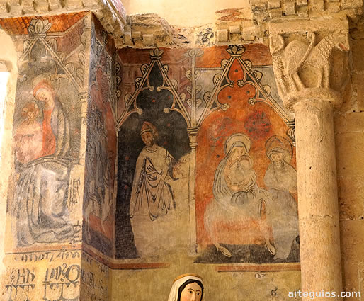 Pinturas del siglo XV que representa la Virgen y el Ni&ntilde;o junto con la Huida a Egipto