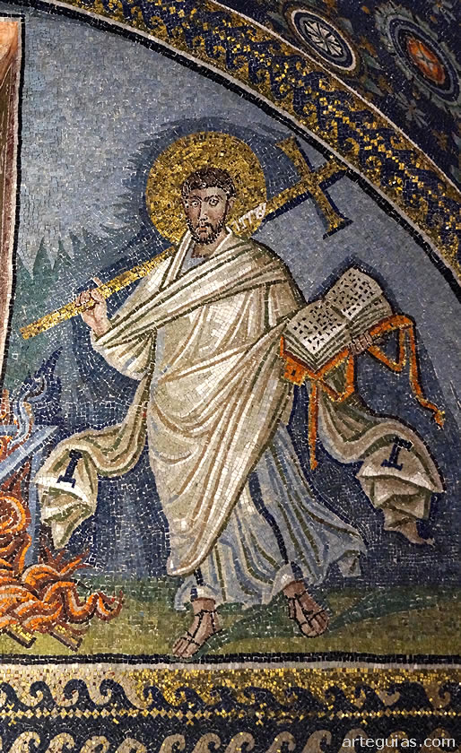 Mosaico de San Lorenzo m&aacute;rtir dirigi&eacute;ndose al martirio