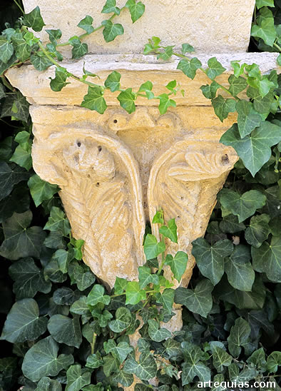 Capitel de una ventana agobiado por las plantas
