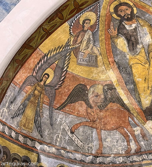Detalle de las pinturas rom&aacute;nicas de la iglesia de Vilanova de la Muga