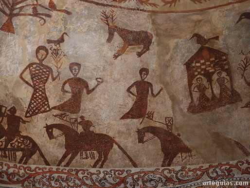 Otro tramo del ciclo pict&oacute;rico de las pinturas murales de la  iglesia de Alaiza