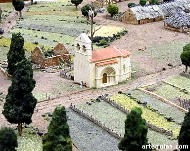 Maqueta que se guarda en el interior. Recrea el poblado y campos de Villanueva del R&iacute;o durante la Edad Media