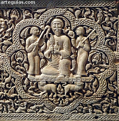 Arqueta de Leyre: posiblemente el califa con cortesanos