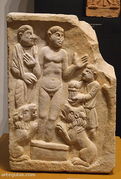 Daniel en el foso de los leones. Fragmento de un sepulcro paleocristiano. Museo Arqueol&oacute;gico de C&oacute;rdoba