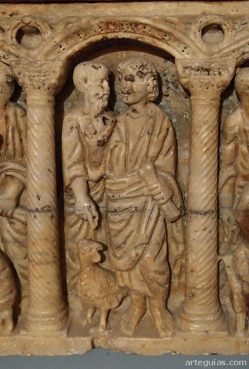 Sarc&oacute;fago de Martos del Museo de Ja&eacute;n: pasaje del canto del gallo de San Pedro