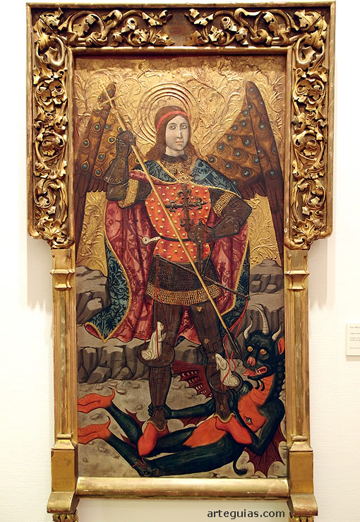 Tabla del taller del pintor hispanoflamento Pedro Garc&iacute;a de Benabarre, que representa a san Miguel arc&aacute;ngel