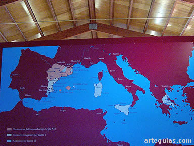 Mapa de la Corona de Arag&oacute;n en la Baja Edad Media. El comercio del Mediterr&aacute;neo fue una de las mayores bazas econ&oacute;micas de Arag&oacute;n